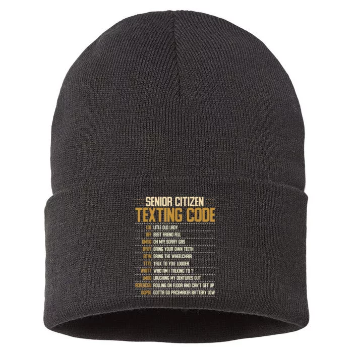 Senior Citizen Texting Code Cool Funny Old People Saying Sustainable Knit Beanie