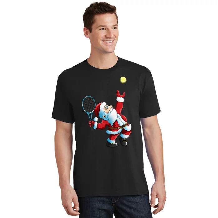 Santa Claus Tennis Game Festive Tennis Racket for Christmas T-Shirt