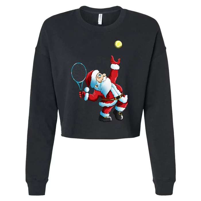 Santa Claus Tennis Game Festive Tennis Racket for Christmas Cropped Pullover Crew