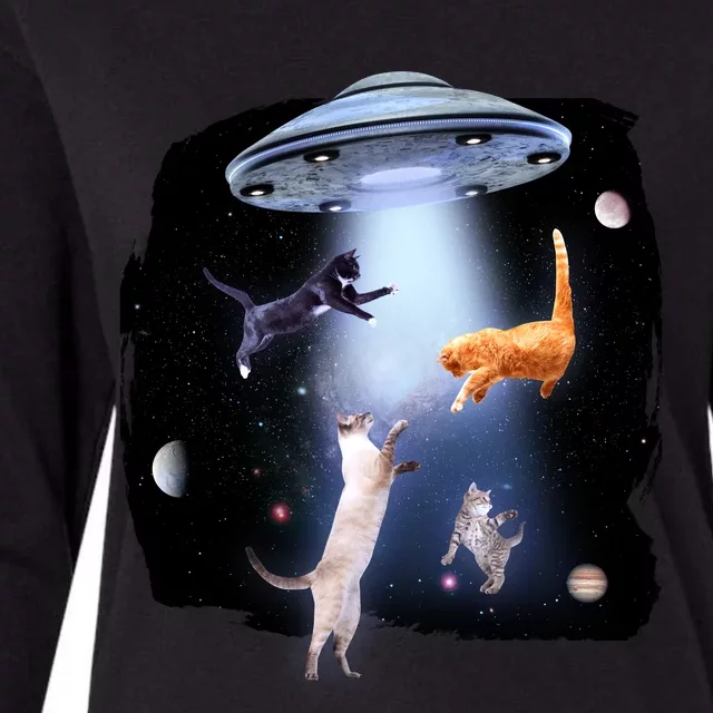 Space Cats UFO Womens Cotton Relaxed Long Sleeve T-Shirt