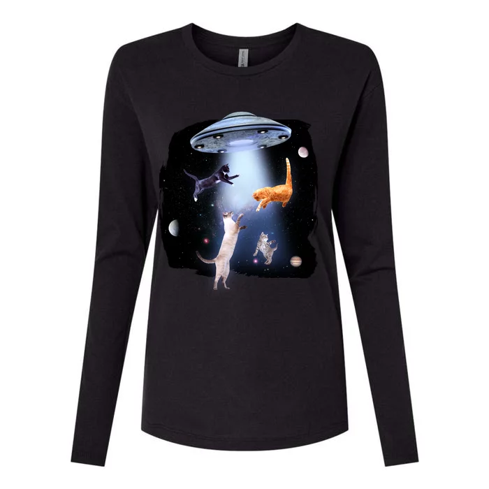 Space Cats UFO Womens Cotton Relaxed Long Sleeve T-Shirt