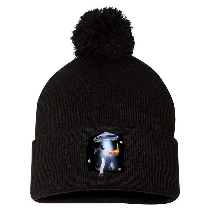 Space Cats UFO Pom Pom 12in Knit Beanie