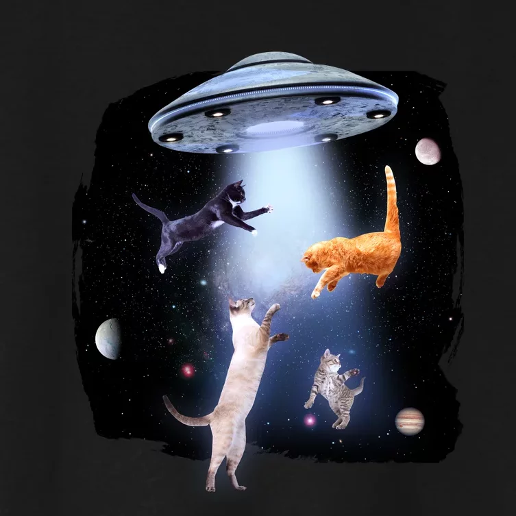 Space Cats UFO Women's Crop Top Tee