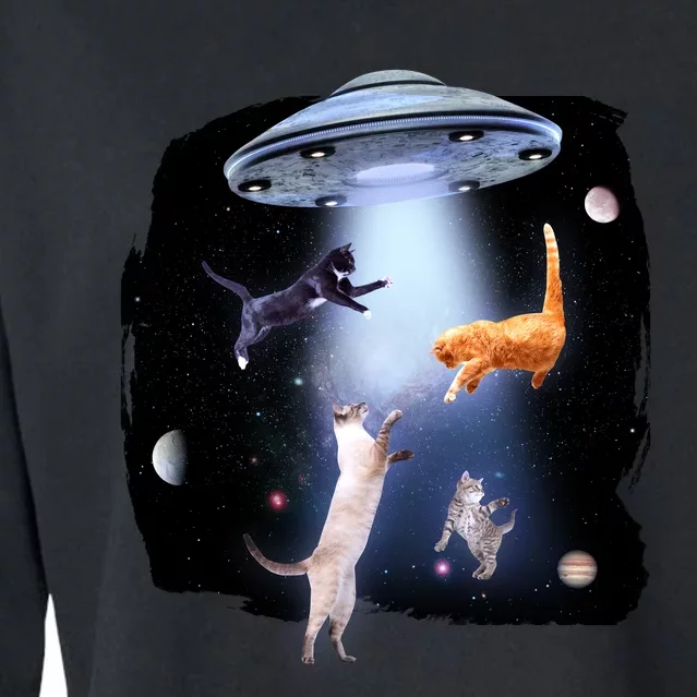 Space Cats UFO Cropped Pullover Crew