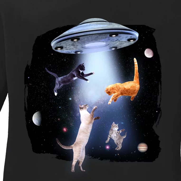 Space Cats UFO Ladies Long Sleeve Shirt