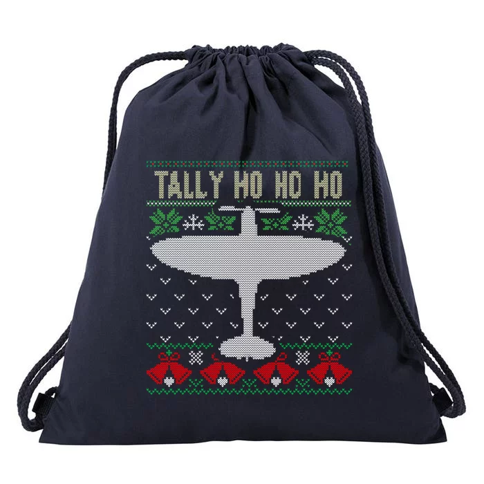 Spitfire Christmas Ugly Jumper Style Airplane Aircraft Plane Gift Drawstring Bag