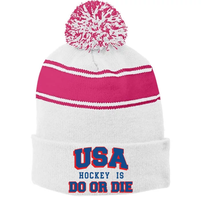 Spittin Chiclets Usa Hockey Is Do Or Die Stripe Pom Pom Beanie