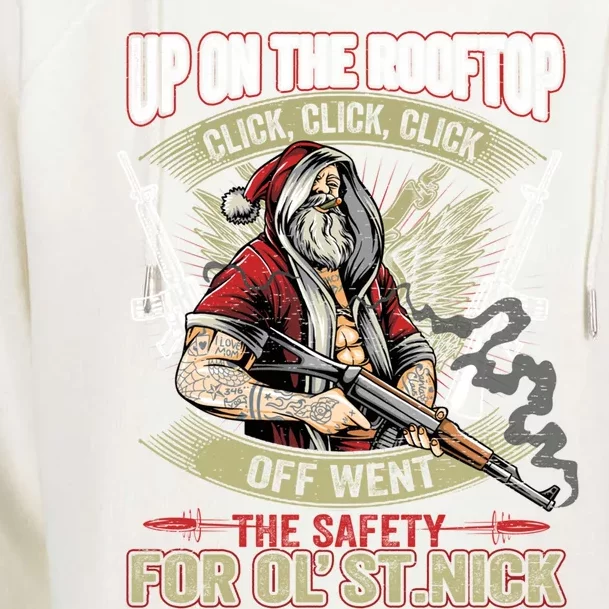 Santa Claus Up On The Rooftop Click Click Click Funny Funny Gift Womens Funnel Neck Pullover Hood