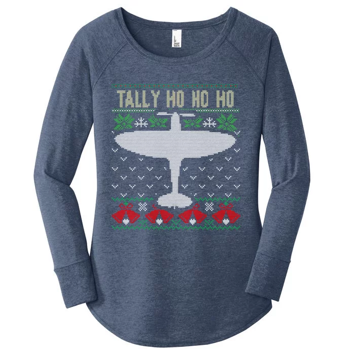 Spitfire Christmas Ugly Jumper Style Airplane Aircraft Plane Gift Women's Perfect Tri Tunic Long Sleeve Shirt