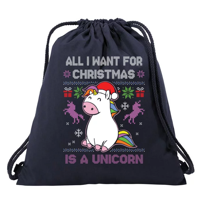 Santa Claus Unicorn Xmas Drawstring Bag