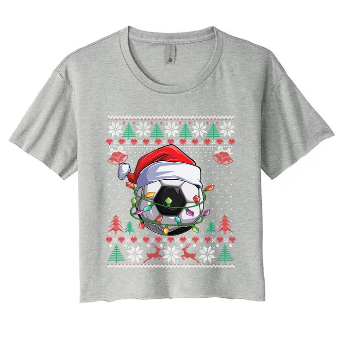 Soccer Christmas Ugly Sweater Funny Santa Sport Gift Women's Crop Top Tee