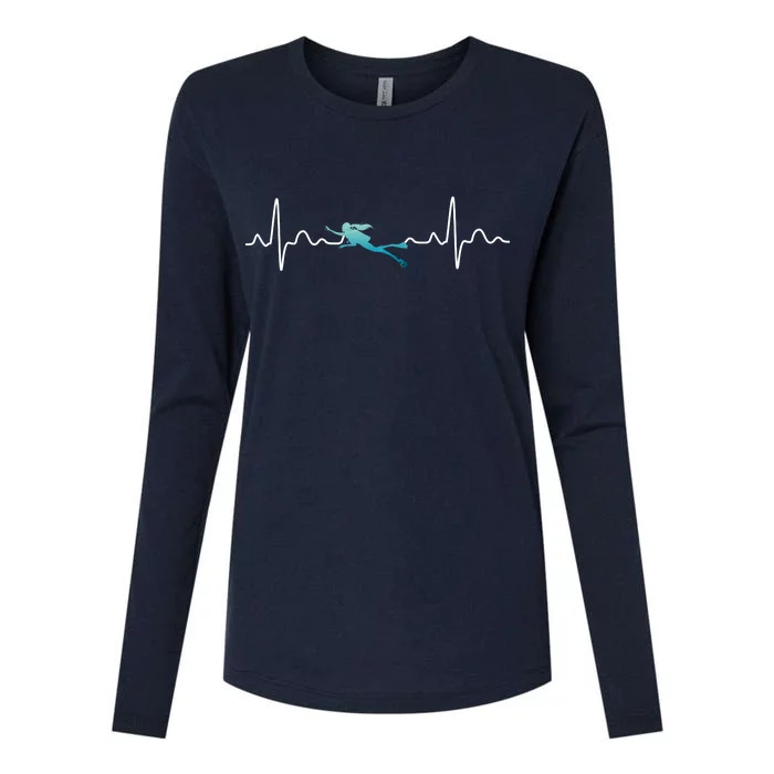 Scuba Diving Heartbeat Pulse Womens Cotton Relaxed Long Sleeve T-Shirt