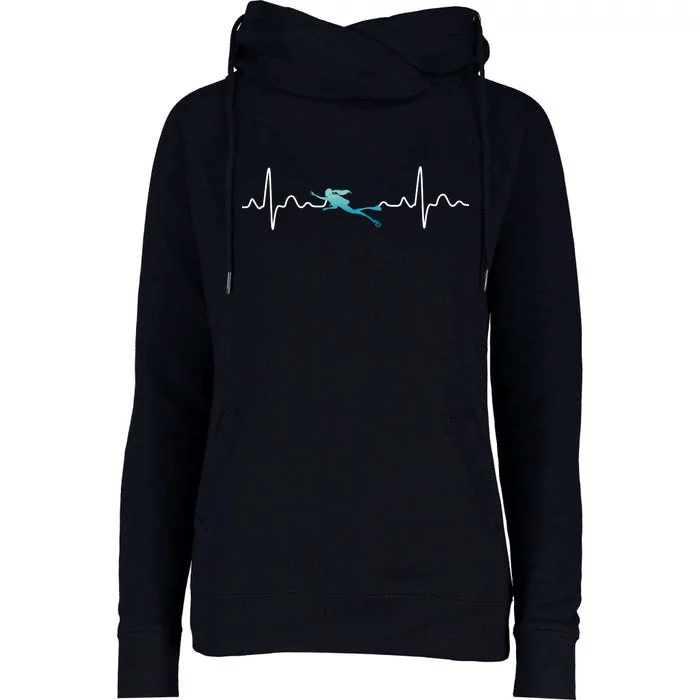 Scuba Diving Heartbeat Pulse Womens Funnel Neck Pullover Hood