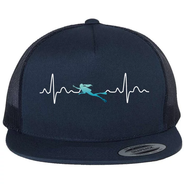 Scuba Diving Heartbeat Pulse Flat Bill Trucker Hat