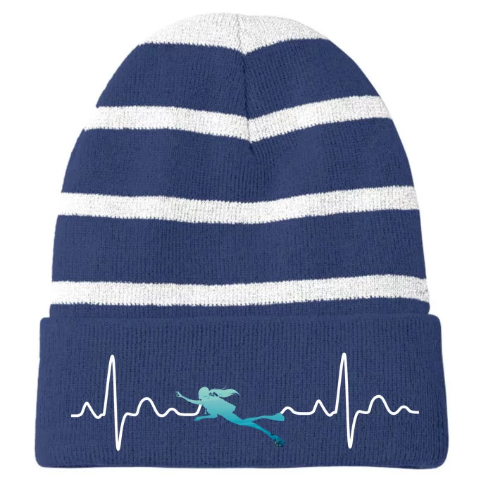 Scuba Diving Heartbeat Pulse Striped Beanie with Solid Band