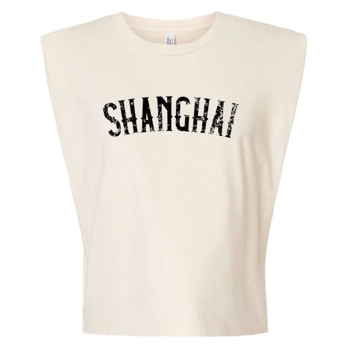 Shanghai China Vintage Black Text Apparel Garment-Dyed Women's Muscle Tee