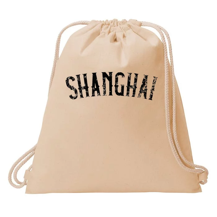 Shanghai China Vintage Black Text Apparel Drawstring Bag