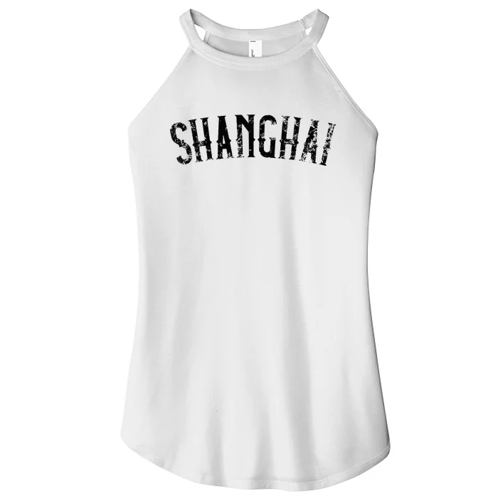 Shanghai China Vintage Black Text Apparel Women’s Perfect Tri Rocker Tank