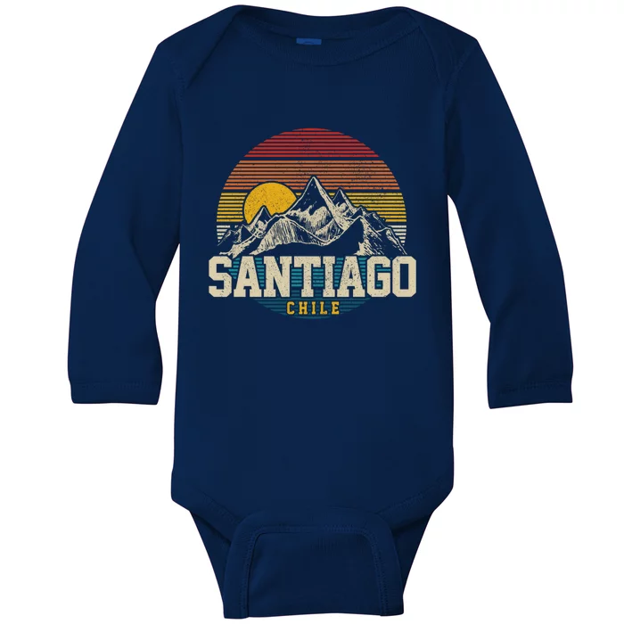 Santiago Chile Vintage Mountains Retro Souvenir Gift Baby Long Sleeve Bodysuit