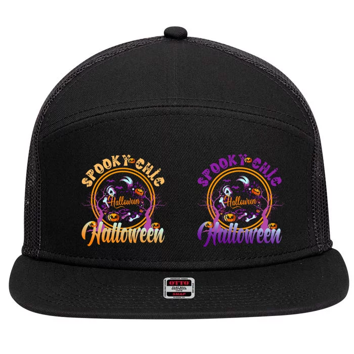 Spooky Chic Vintage Halloween Graphic 7 Panel Mesh Trucker Snapback Hat