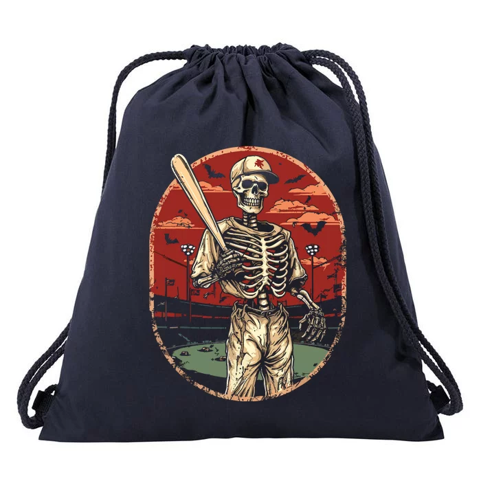 Spooky Creepy Vintage Baseball Skeleton Halloween Boy Drawstring Bag