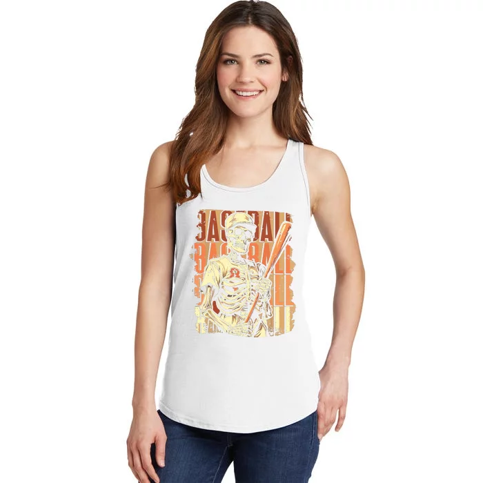 Spooky Creepy Vintage Baseball Skeleton Halloween Boy Ladies Essential Tank