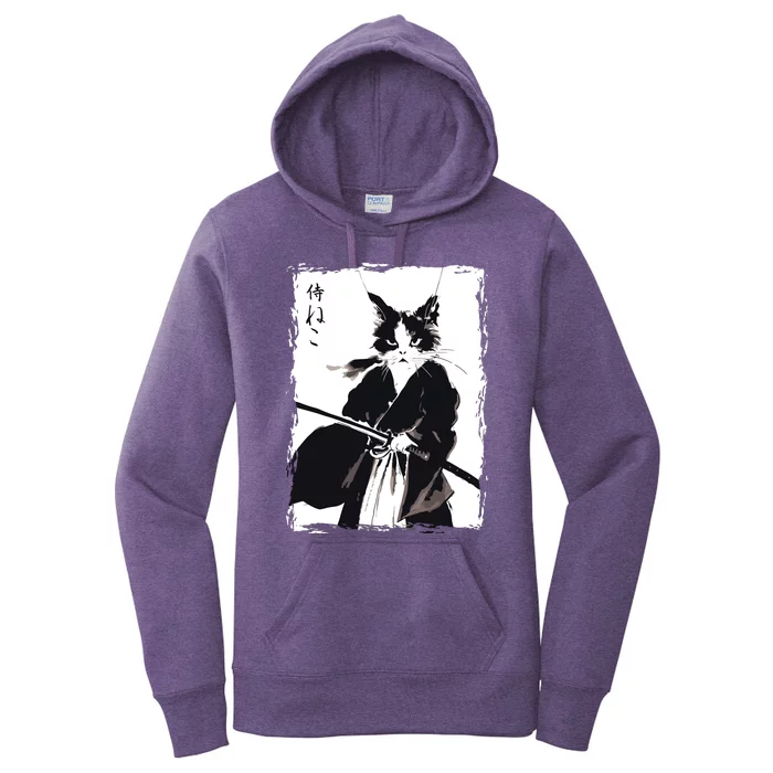 Samurai Cat Vintage Ukiyo E Cool Warrior Cat Japanese Art Women's Pullover Hoodie