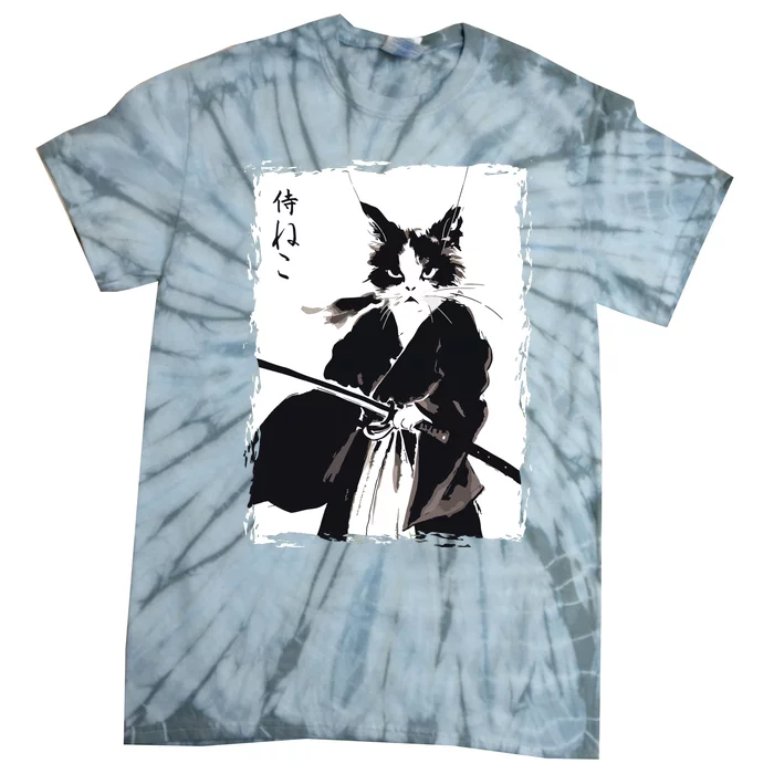 Samurai Cat Vintage Ukiyo E Cool Warrior Cat Japanese Art Tie-Dye T-Shirt