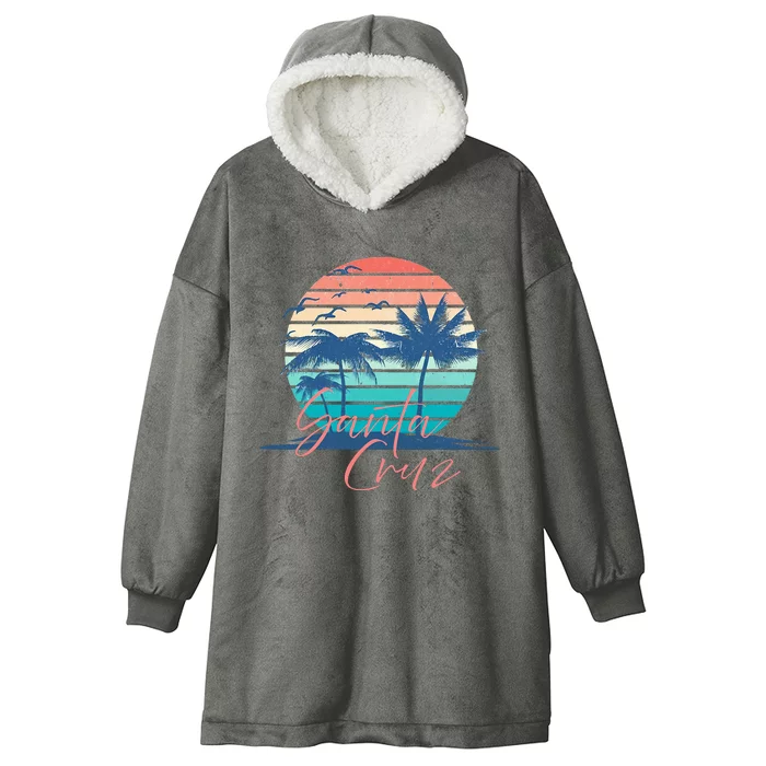 Santa Cruz Vintage Summer Vibes Beach Sunset Retro Palm Tree Hooded Wearable Blanket