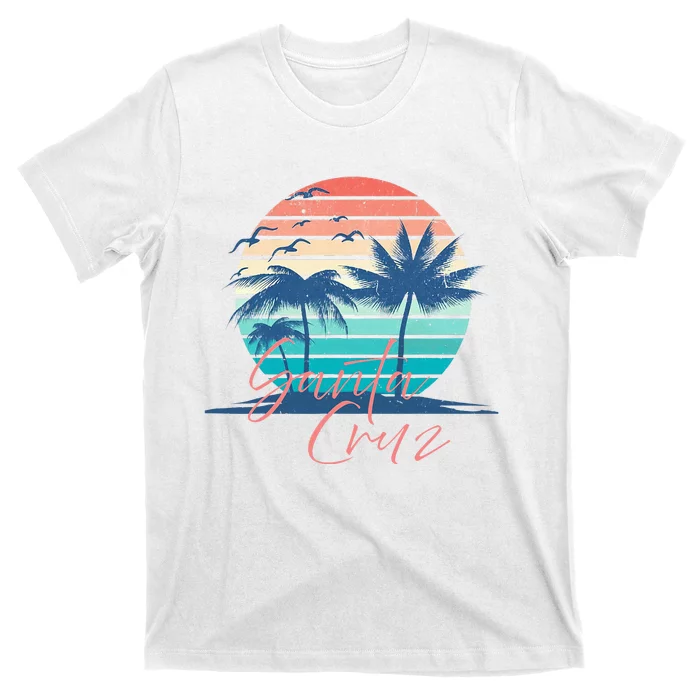 Santa Cruz Vintage Summer Vibes Beach Sunset Retro Palm Tree T-Shirt