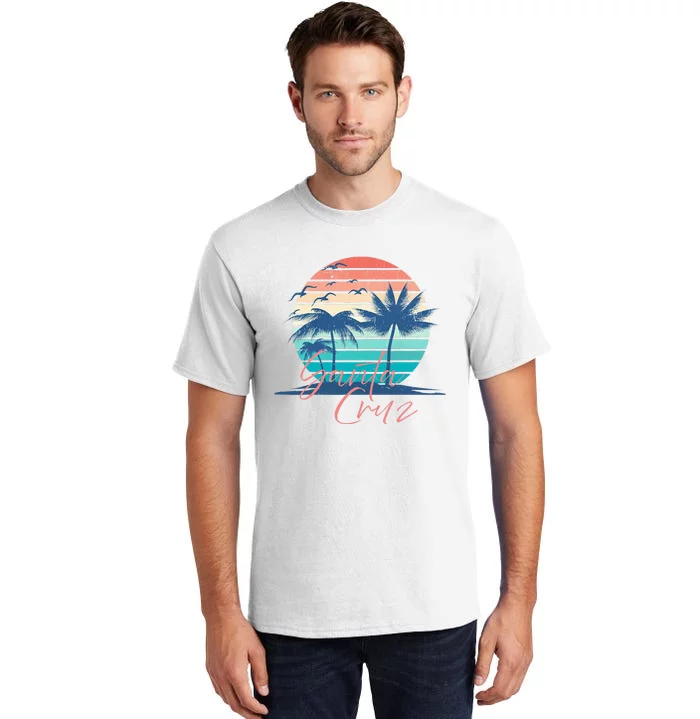 Santa Cruz Vintage Summer Vibes Beach Sunset Retro Palm Tree Tall T-Shirt