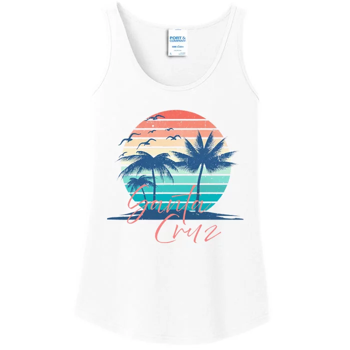 Santa Cruz Vintage Summer Vibes Beach Sunset Retro Palm Tree Ladies Essential Tank