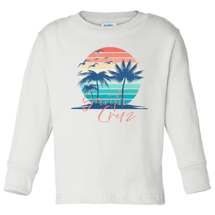 Santa Cruz Vintage Summer Vibes Beach Sunset Retro Palm Tree Toddler Long Sleeve Shirt