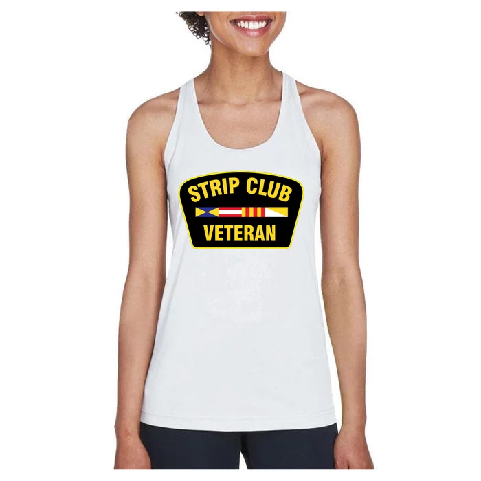 Strip Club Veteran Funny Joke Club Badge Emblem Humor Graphic Women's Racerback Tank