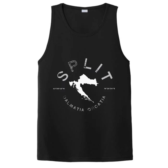 Split Croatia Vintage Distressed Graphic Performance Tank