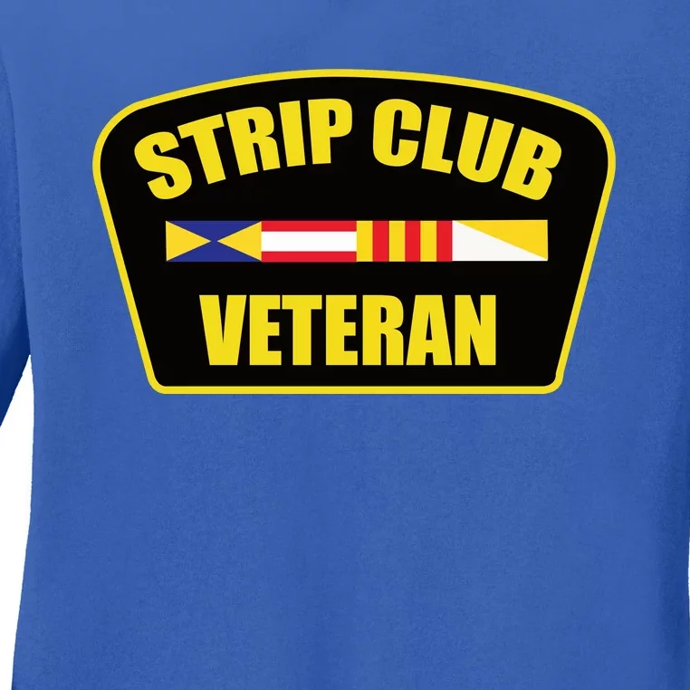 Strip Club Veteran Funny Joke Club Badge Emblem Humor Graphic Ladies Long Sleeve Shirt