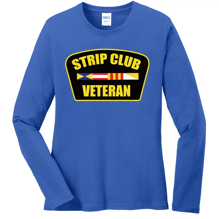 Strip Club Veteran Funny Joke Club Badge Emblem Humor Graphic Ladies Long Sleeve Shirt