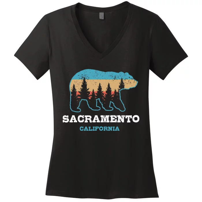 Sacramento California Vintage Bear Grizzly Women's V-Neck T-Shirt