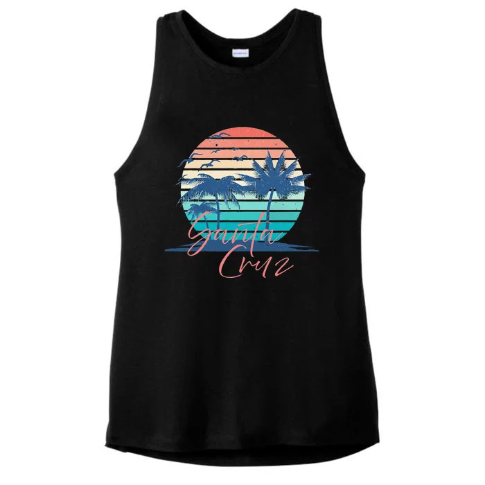 Santa Cruz Vintage Summer Vibes Beach Sunset Retro Palm Tree Ladies Tri-Blend Wicking Tank