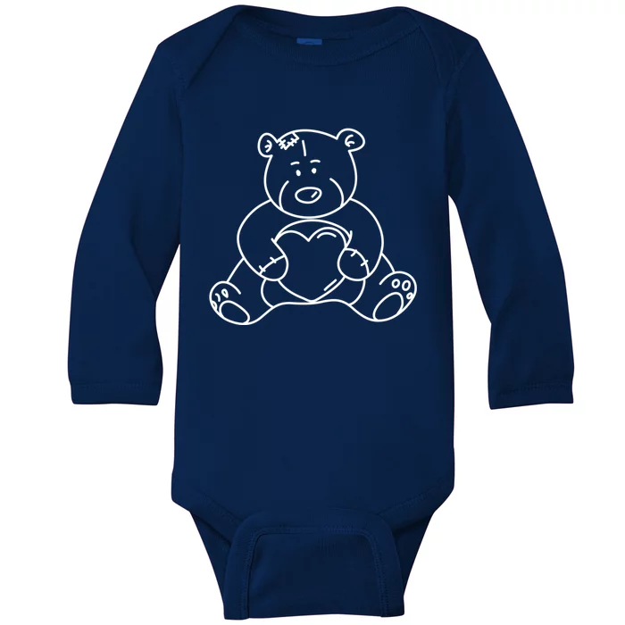 Super Cute Valentines Day Heart Teddy Bear Love Gift Baby Long Sleeve Bodysuit