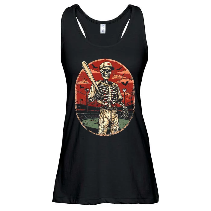 Spooky Creepy Vintage Baseball Skeleton Halloween Ladies Essential Flowy Tank