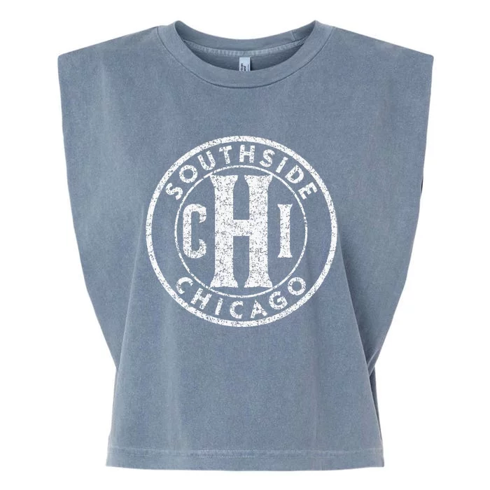 Southside Chicago Vintage Sign Distressed White Print Garment-Dyed Women's Muscle Tee