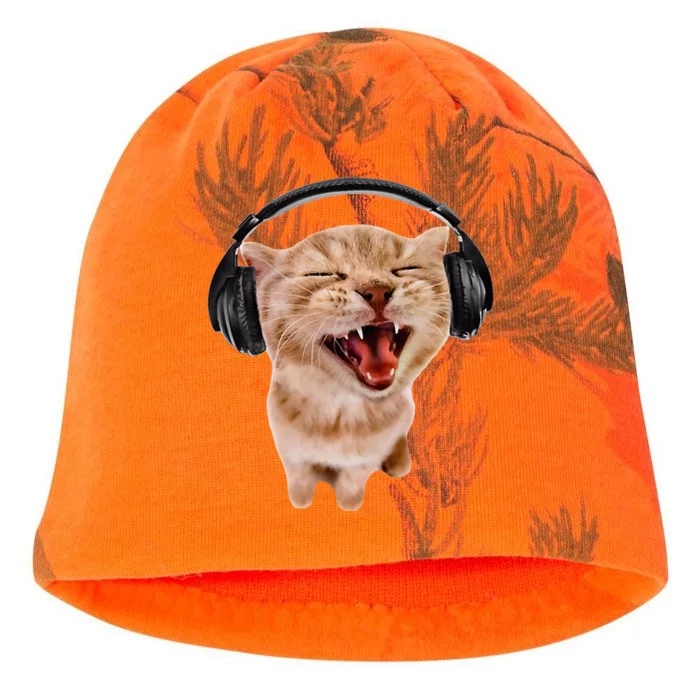 Silly Cat With Headphones Kati - Camo Knit Beanie