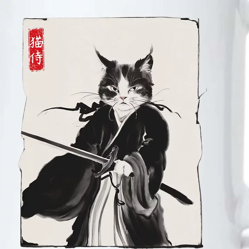 Samurai Cat Warrior Ink Art Funny Japanese Style Black Color Changing Mug