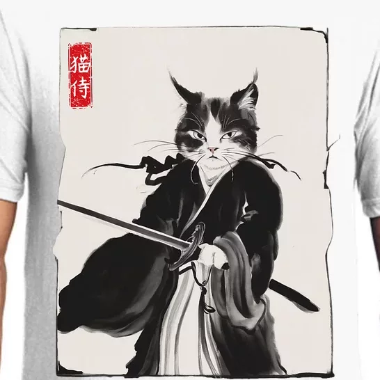 Samurai Cat Warrior Ink Art Funny Japanese Style Pajama Set