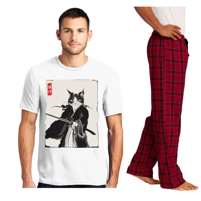 Samurai Cat Warrior Ink Art Funny Japanese Style Pajama Set