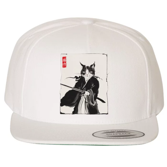 Samurai Cat Warrior Ink Art Funny Japanese Style Wool Snapback Cap