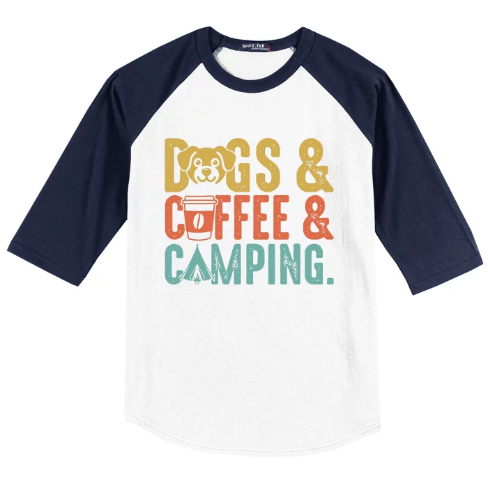 Summer Camping With Dogs And Coffee Baseball Sleeve Shirt