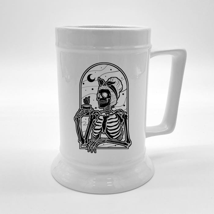 Skeleton Coffee With Messy Hair Design Gift Front & Back Beer Stein