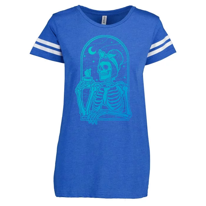 Skeleton Coffee With Messy Hair Design Gift Enza Ladies Jersey Football T-Shirt